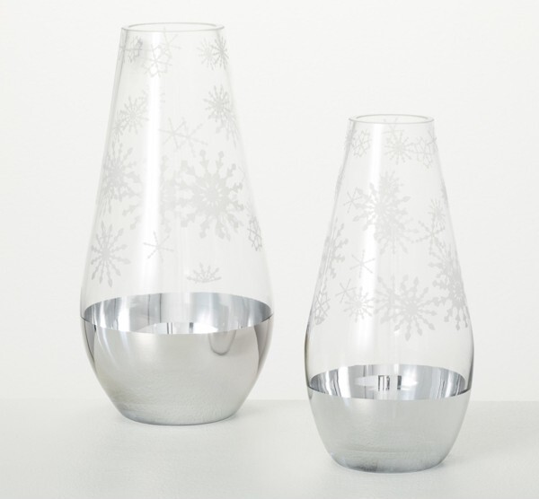 9.75H and 12H Sullivans Glass Snowflake Vase - Set of 2, Clear