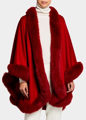 Sofia Cashmere Fox Fur-Trimmed Cashmere U-Cape