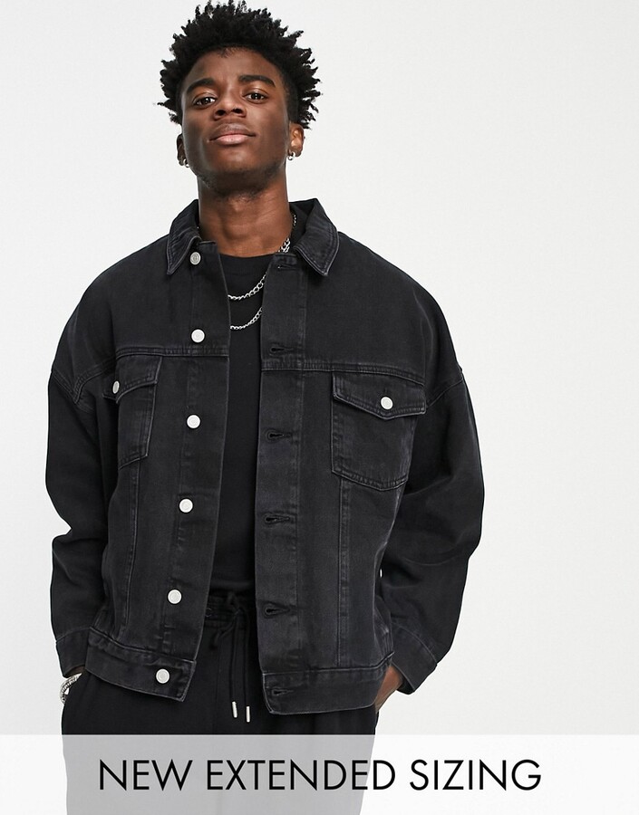 ASOS Oversized Denim Jacket In Black With Patches