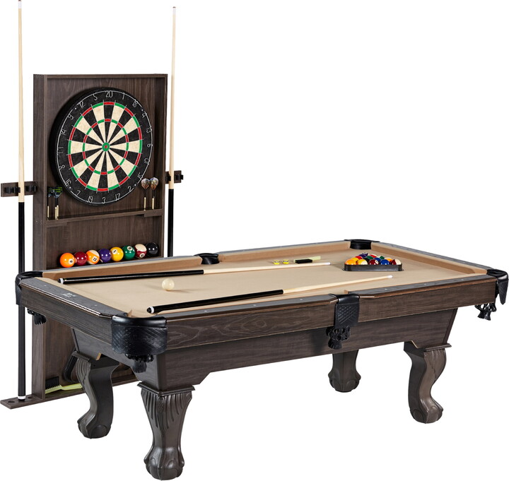 7.5 ft Pool Table, Billiard Cue Rack, Dartboard Set, Tan, by Barrington Billiards Company