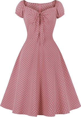 IWEMEK Women Vintage Retro Polka Dots Rockabilly Swing Dress 1950s