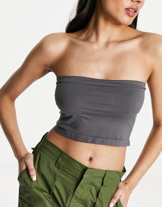 Stradivarius bandeau top in charcoal and gray 2 pack - ShopStyle