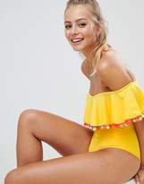 Thumbnail for your product : Missguided Bardot Pom Trim Swimsuit