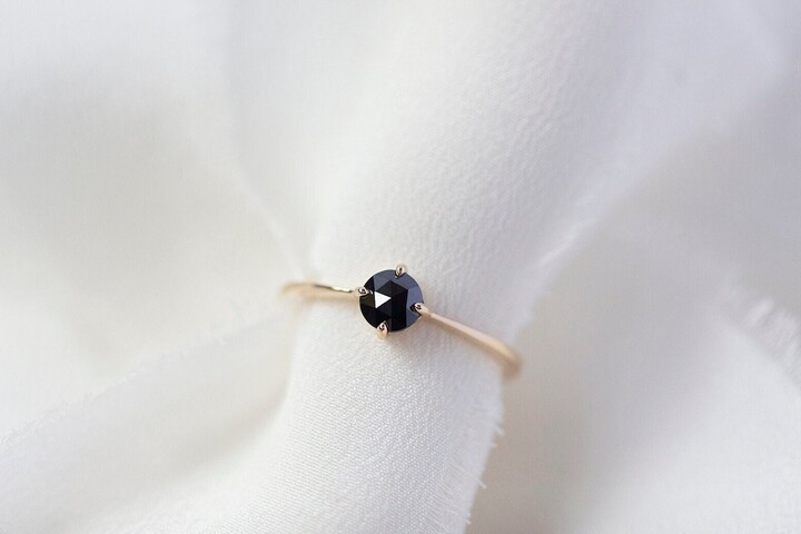 Etsy Selene - 14K Yellow Gold Natural Black Diamond Compass Ring Handmade Jewellery