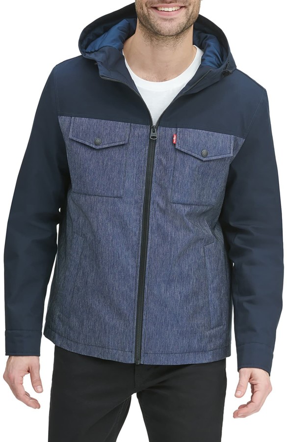 levi's faux shearling lined military jacket with hoodie