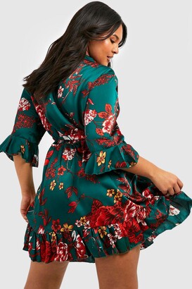 boohoo Plus Floral Wrap Belted Dress