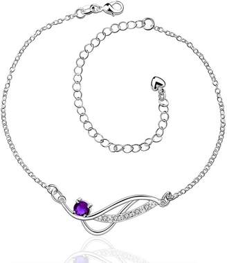 Focus Jewel Elegant Curve Lines Foot Chain Anklet with Red/Blue//White Zircon Charm Sandal Jewelry