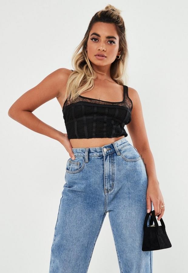 Missguided Petite Black Lace Corset Crop Top ShopStyle Shapewear