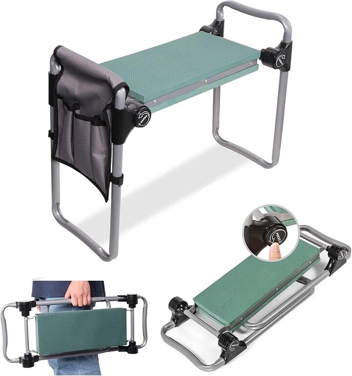 Garden Kneeler and Seat Bench Garden Workseat Folding Gardening Bench Foam Kneeling Pad Detachable Tool, Green