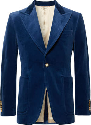 Gucci Royal-Blue Slim-Fit Stretch Cotton and Modal-Blend Velvet Blazer - Men - Blue