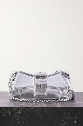 Balenciaga Lindsay Small Buckled Metallic Crinkled-leather Shoulder Bag - Silver