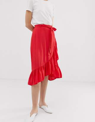 Minimum ruffle wrap skirt-Red