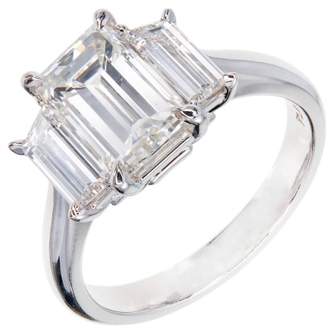 Platinum Emerald Step Cut Diamond Engagement Ring Size 6.75