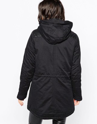 Only Hooded Parka Jacket With Contrast Buttons