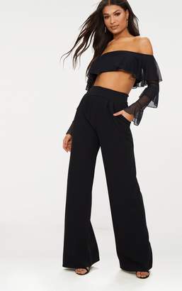 PrettyLittleThing Black Pleated Front Wide Leg Trouser