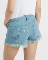 Thumbnail for your product : Express Embroidered Graphic Cutoff Denim Shorts