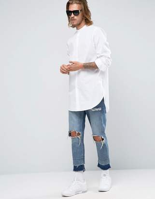 ASOS Regular Fit Shirt Super Longline With Grandad Collar In White