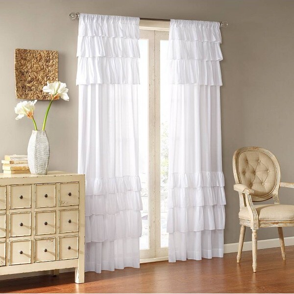 84"x50" Ariana Anna Oversized Ruffle Curtain Panel : Madison Park, Vintage Style, Light Filtering, Cotton