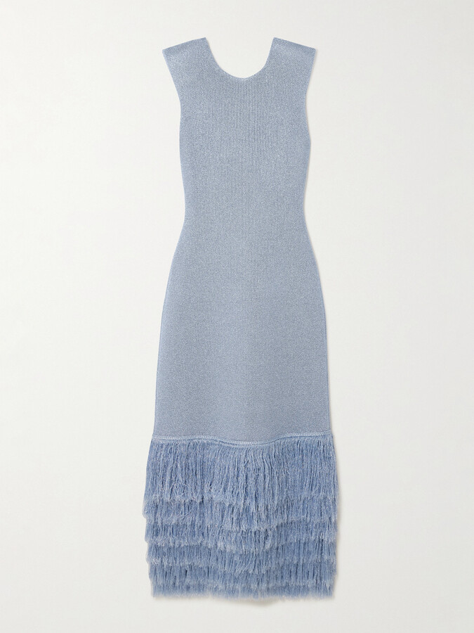 Aje Breeze Fringed Metallic Knitted Midi Dress - Blue