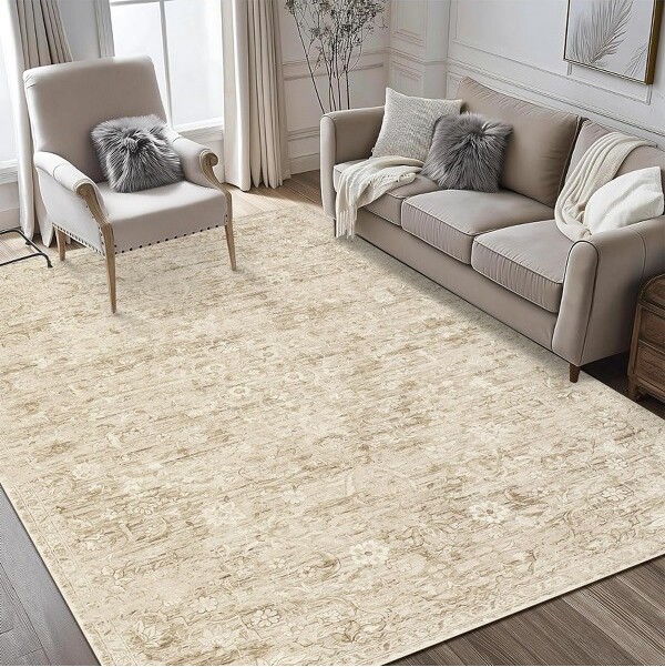 TROPOW 10x13WashableRugLargeAreaRugforLivingRoomSoftNon-SlipBackingStainResistant&LowPileVintageFloralFloorCarpet
