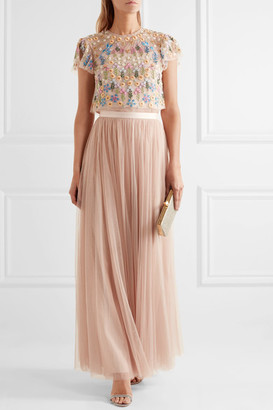 Needle & Thread Flowerbed Embellished Tulle Top - Blush