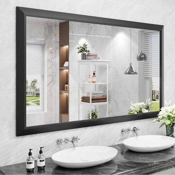 Amorho Bathroom Mirror, 60" x 36" Inch Thick Metal Framed Wall Mirrors for Over Sink, Bedroom, Living Room, Entryway, Rectangle Wall-Mounted