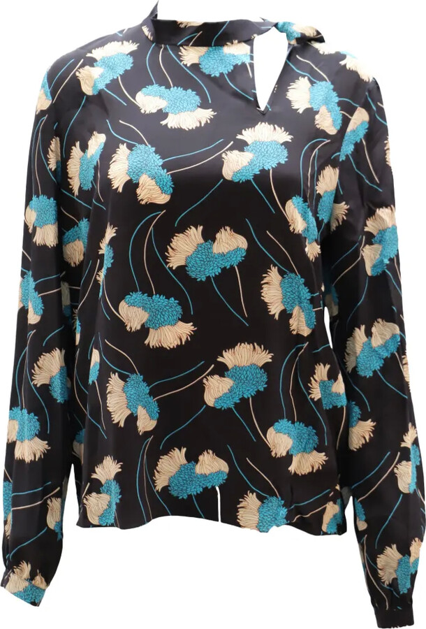 Rochas Vintage Floral-Print Tied-Neckline Blouse