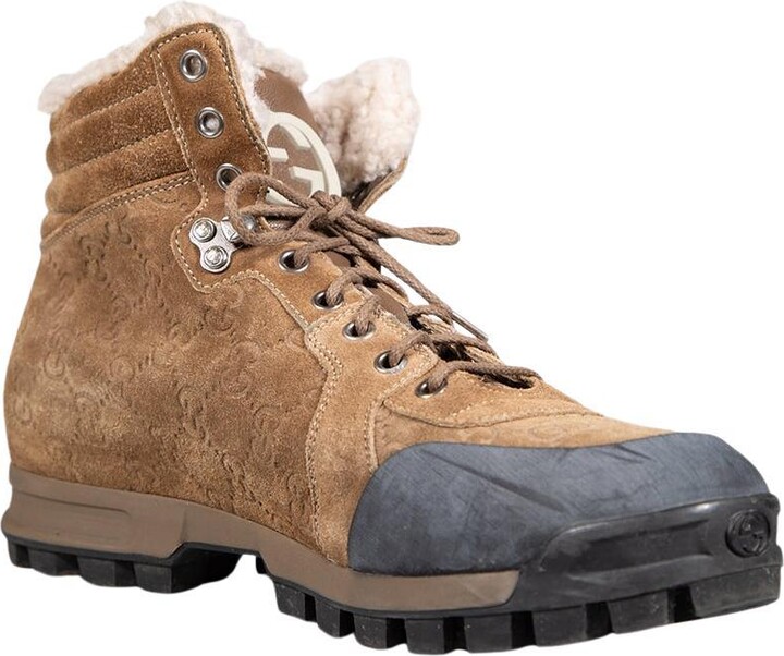 Gucci Brown Suede Gg Shearling Lined Boots Size Uk 7