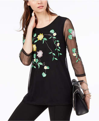 Alfani Embroidered Embroidered Illusion Top, Created For Macy's