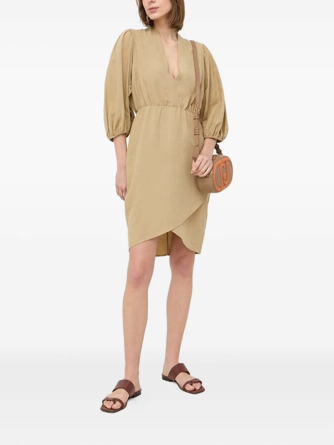 Notes du Nord Puff-Sleeve V-Neck Dress