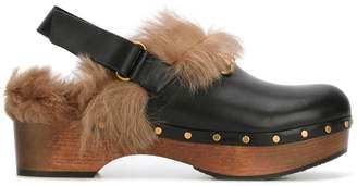 Gucci Black Amstel 55 Leather Fur Lined Clogs