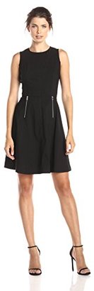 Andrew Marc Women's Sleeveless Fit and Flare Dress with Zipper Detail