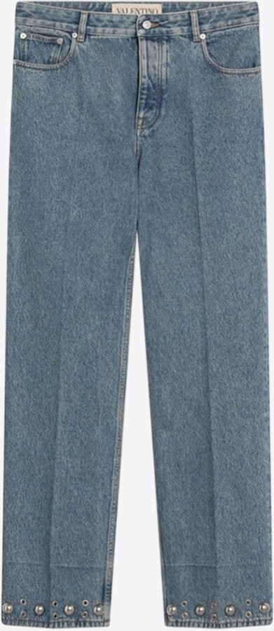 Valentino Logo Patch Washed Straight Jeans