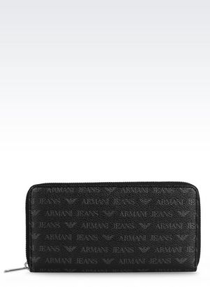 Armani Jeans Zip Around Wallet In Logo Patterned Faux Leather
