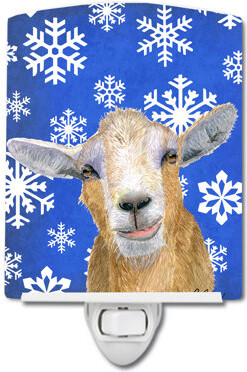 Goat Winter Snowflakes Holiday Ceramic Night Light