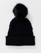 Thumbnail for your product : ASOS Design DESIGN cable knit faux fur pom beanie
