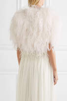 Thumbnail for your product : Temperley London Feather-embellished Silk-satin Cape - White