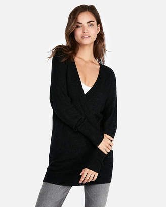 Express Petite Banded Bottom Wrap Front Tunic Sweater
