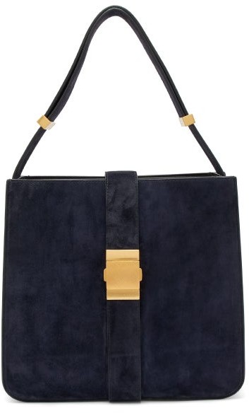 navy suede handbag