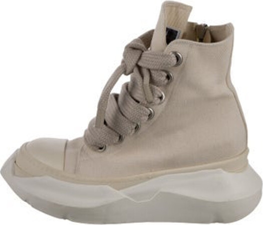 Rick Owens Canvas Ankle Lace-Up Boots Neutrals Square-Toes Exposed Zip Closure at Sides