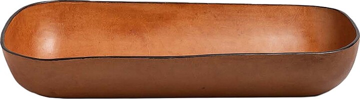 Hunting Season Molded Leather Oversized Oval Bowl in Cognac