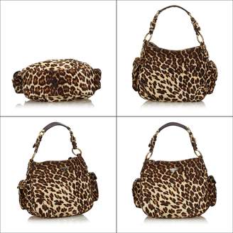 Prada Pre-Loved Brown Leopard Print Pony Hair Shoulder Bag Italy