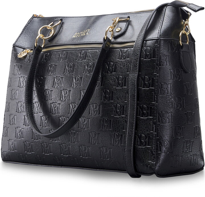 Badgley Mischka Women’s Madalyn Vegan Leather Unisex Travel Tote Weekender Duffle Bag (Black)