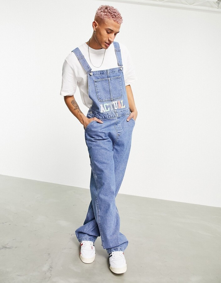 ASOS DESIGN ASOS Actual baggy denim overalls in mid wash blue - ShopStyle  Loose Jeans