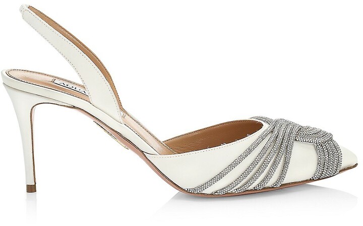 embellished satin pumps