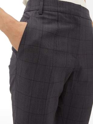 Tibi Checked Wool-blend Slim-leg Trousers - Womens - Dark Grey