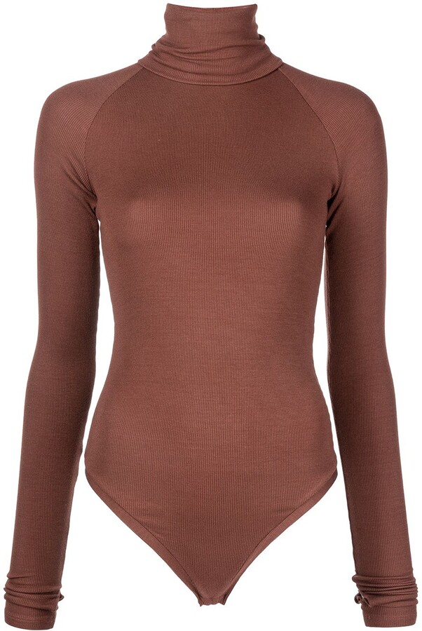 Long Sleeve Women's Turtleneck Bodysuit Ribbed Knitted Skinny Body Suit Top