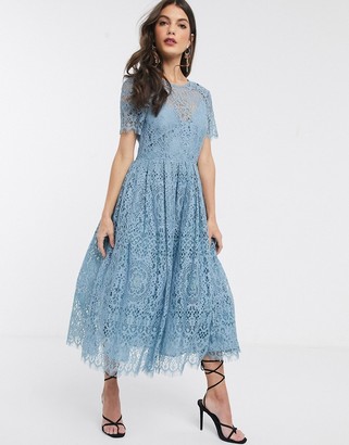 ASOS DESIGN DESIGN lace midi dress with ribbon tie and open back