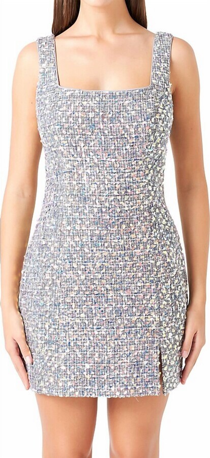 Endless Rose Sequin Tweed Mini Dress In Silver