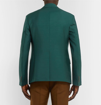 Prada Bottle-Green Slim-Fit Logo-Appliqued Mohair And Wool-Blend Blazer